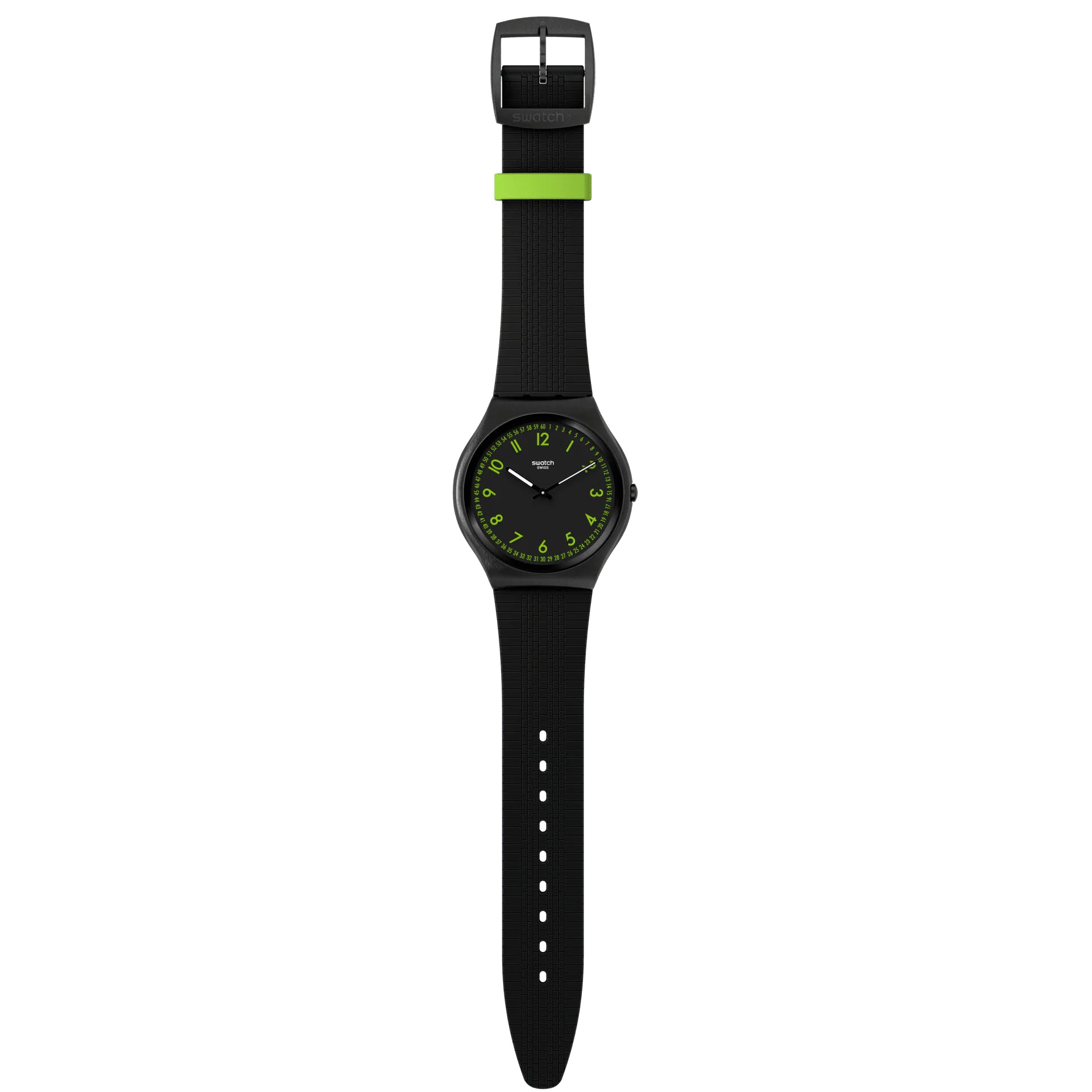 Orologio Uomo Swatch Quarzo Skin Nero Solo Tempo Numeri Verde Brushed Green SS07B108